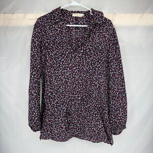 Tory Burch Women 4 Tunic Top Red Agate Confetti Long Sleeve Tie Waist Casual